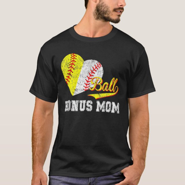 Baseball Softball Boll Heart Bonus Mamma Mor Da T Shirt (Framsida)