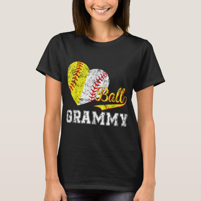 Baseball Softball Boll Heart Grammy Mors dag T Shirt (Framsida)
