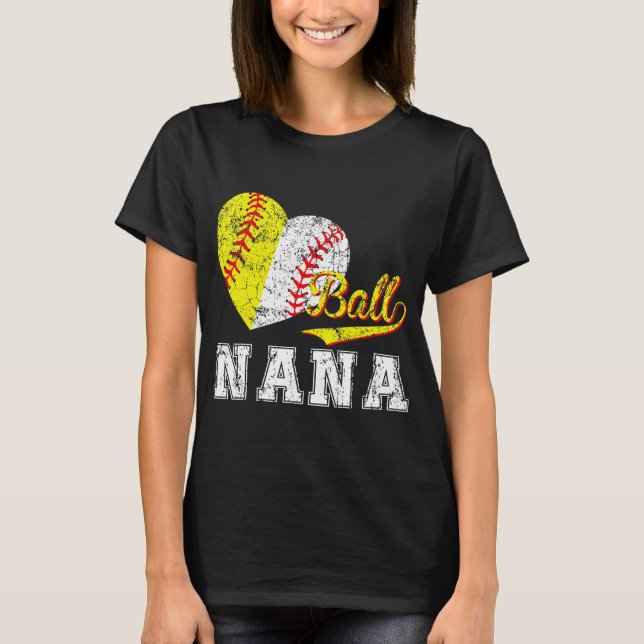 Baseball Softball Boll Heart Nana Mors dag T Shirt (Framsida)