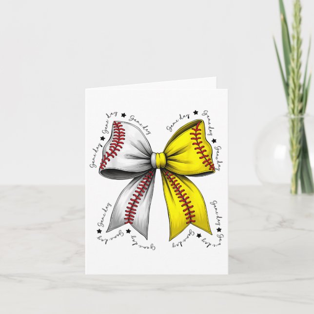 Baseball Softball Bow, Coquette Baseball Mamma Mam Kort (Framsida)