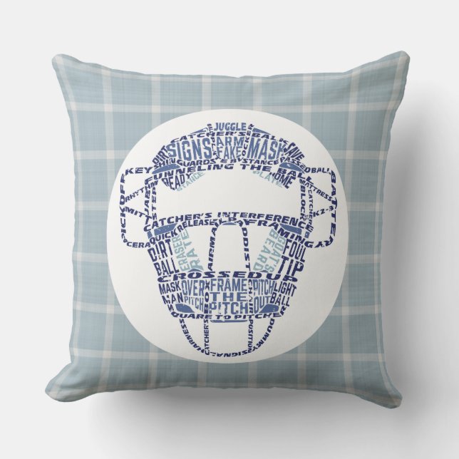 Baseball Softball Catcher Mask Calligram Pillow Kudde (Framsida)