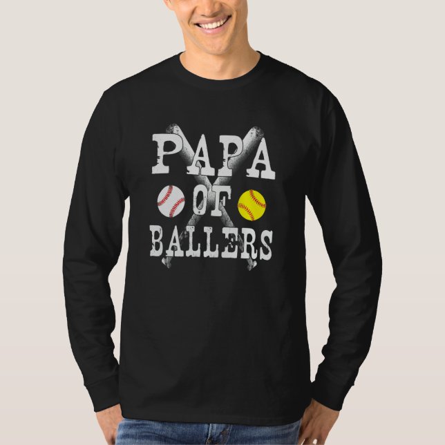 Baseball Softball Fathers Day Papa Of Ballers T Shirt (Framsida)