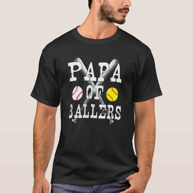 Baseball Softball Fathers Day Papa Of Ballers T Shirt (Framsida)