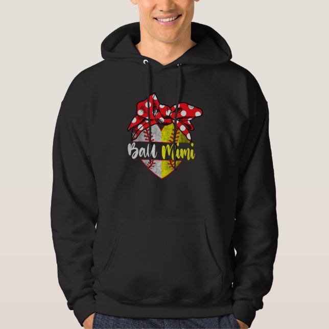 Baseball Softball Heart Ball Mimi Family Player Co Hoodie (Framsida)