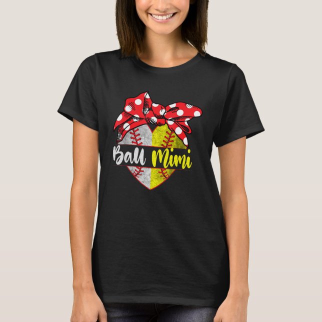 Baseball Softball Heart Ball Mimi Family Player Co T Shirt (Framsida)