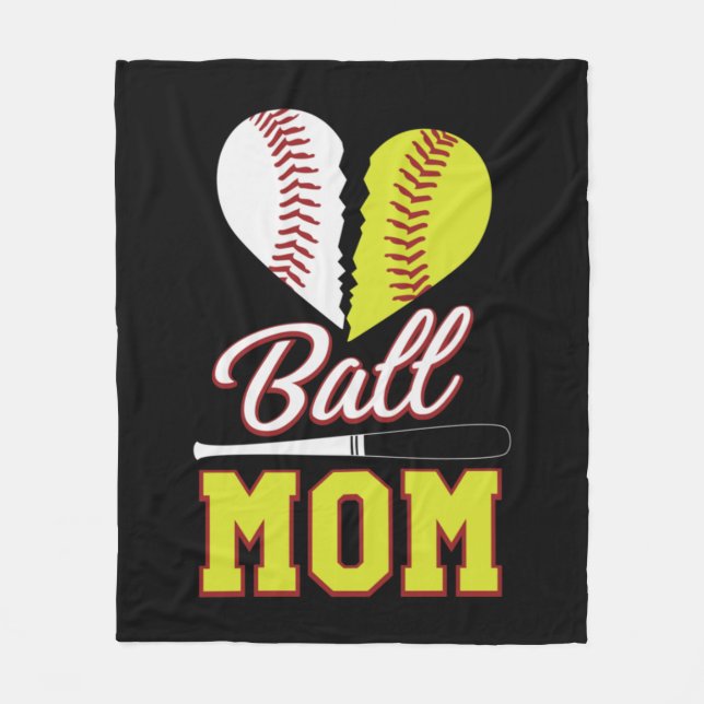 Baseball Softball Mamma boll Mamma Fleecefilt (Framsidan)