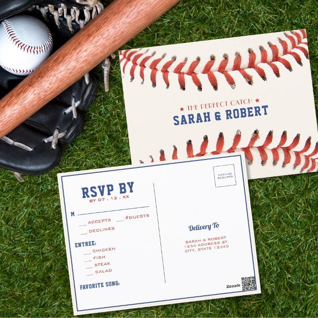 Baseball Softball Perfekt Catch Bröllop OSA Vykort (Baseball Softball The Perfect Catch Wedding RSVP Postcard)