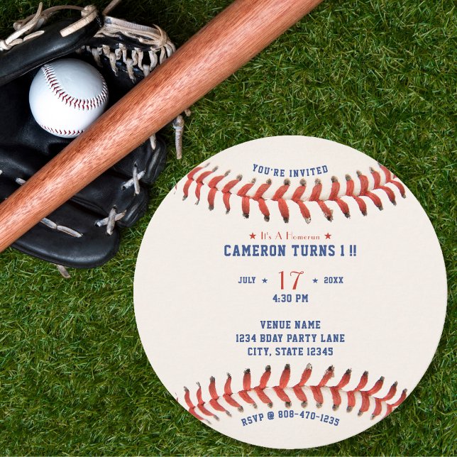 Baseball Softball Sport 1 födelsedag Party Inbjudningar (Baseball Softball Sport 1st Birthday Party Invitation)