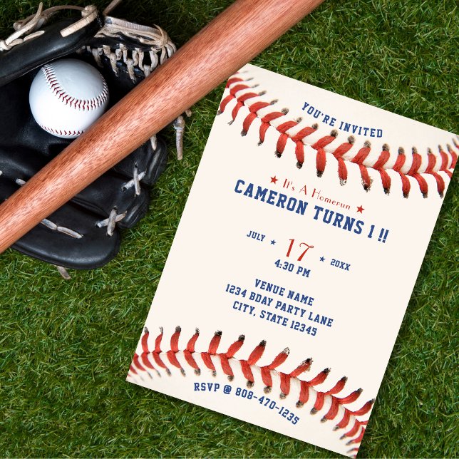Baseball Softball Sport 1 födelsedag Party Inbjudningar (Baseball Softball Sport 1st Birthday Party Invitation)