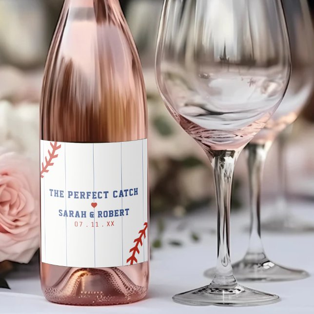 Baseball Softball Sport Heart Streck Bröllop (Baseball Softball Sport Heart Pinstripe Wedding Sparkling Wine Label
)
