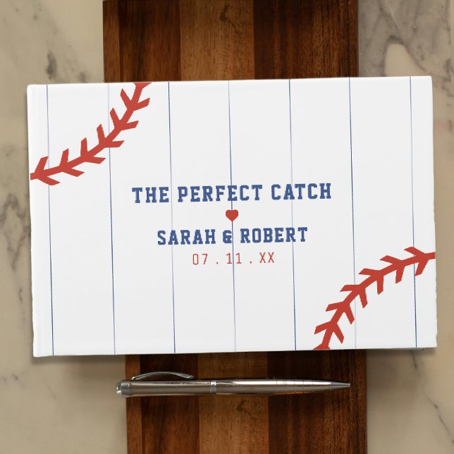Baseball Softball Sport Heart Streck Bröllop Gästböcker (Baseball Softball Sport Heart Pinstripe Wedding Guest Book
)