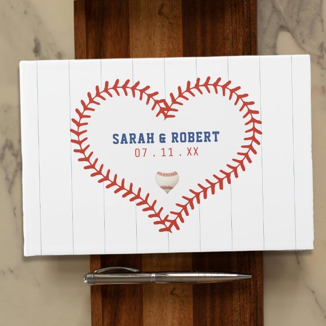 Baseball Softball Sport Heart Streck Bröllop Gästböcker (Baseball Softball Sport Heart Pinstripe Wedding Guest Book
)