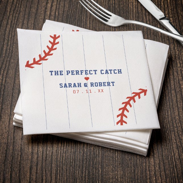 Baseball Softball Sport Heart Streck Bröllop Pappersservett (Baseball Softball Sport Heart Pinstripe Wedding Napkins
)