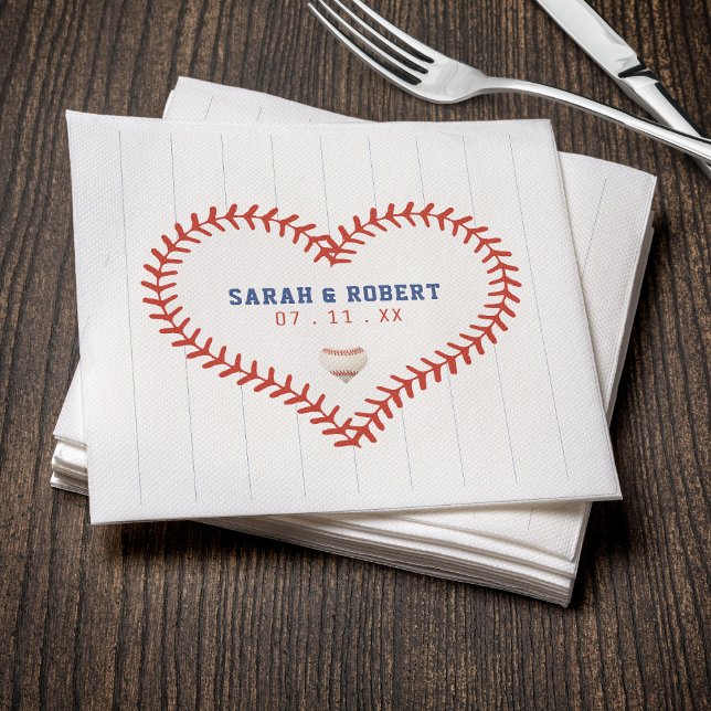 Baseball Softball Sport Heart Streck Bröllop Pappersservett (Baseball Softball Sport Heart Pinstripe Wedding Napkins
)