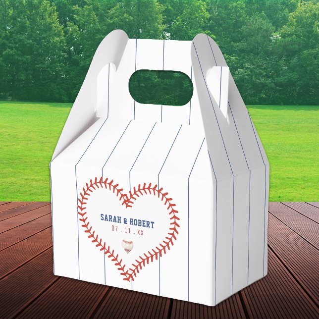 Baseball Softball Sport Heart Streck Bröllop Presentaskar (Baseball Softball Sport Heart Pinstripe Wedding Favor Box)