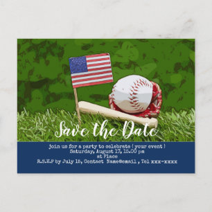 Baseball sparar datumet med flagga America Postc Vykort