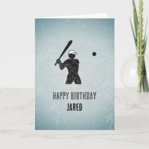 Baseball spelar Guy på Grått Male Sporty Birthday Kort