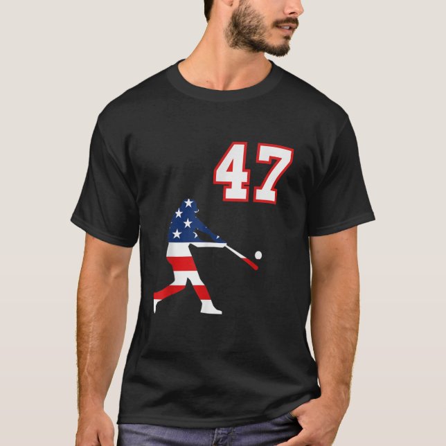 Baseball-spelare nummer 47 med amerikanska USA fla T Shirt (Framsida)