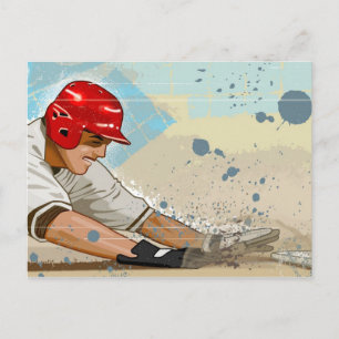 Baseball-spelare som glider in i basen vykort