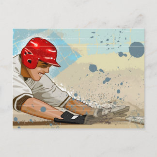 Baseball-spelare som glider in i basen vykort