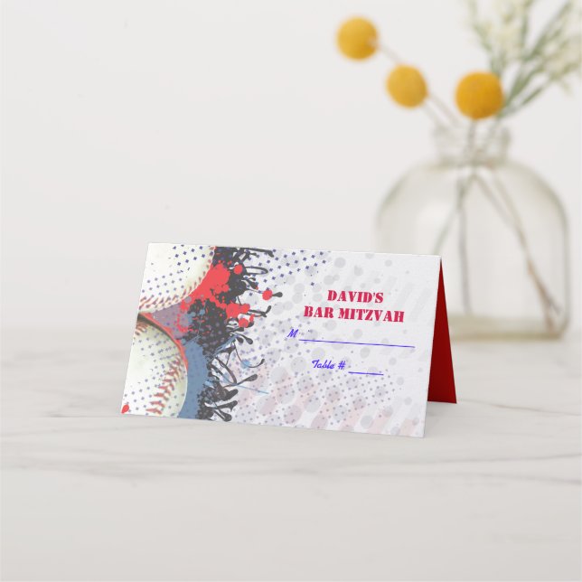 BASEBALL SPLATTER Pub Mitzvah-platskort Placeringskort (Framsida)