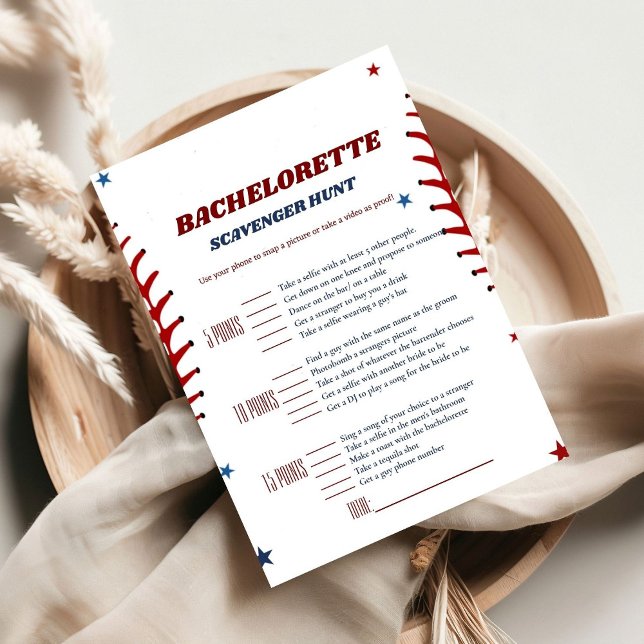 Baseball Sport bachelorette Scavenger-spelkort Inbjudningar (Skapare uppladdad)