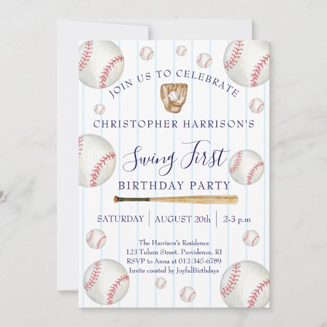 Baseball Sport Boy 1st Birthday Inbjudningar (Framsida)