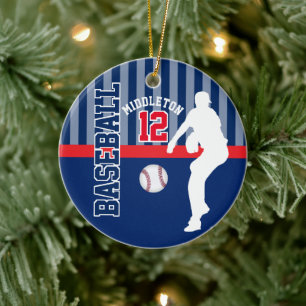 Baseball ⚾ Sport - Mörk blått - Pitcher Julgransprydnad Keramik