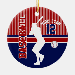 Baseball Sport - Mörk Red, Blue och White Julgransprydnad Keramik