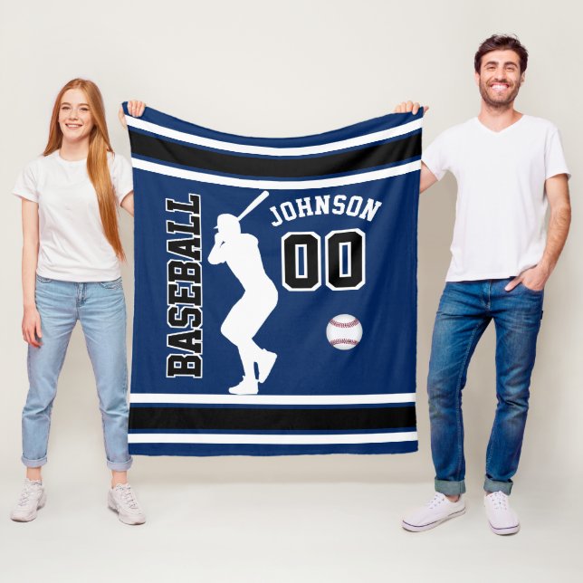 Baseball ⚾ Sport på Mörk blått, svarta och vita Fleecefilt (På plats)