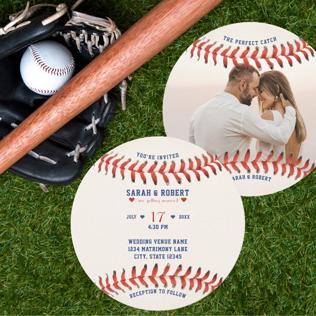 Baseball Sport, Perfekt Catch Photo Bröllop Inbjudningar (Baseball Sport The Perfect Catch Photo Wedding Invitation)