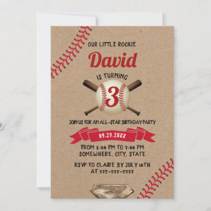 Baseball Sports alla Star Rustic Kraft Birthday Inbjudningar