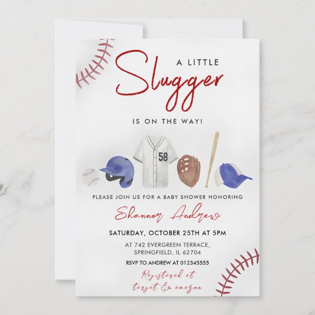 Baseball Sports Baby Shower Slugger-inbjudan Inbjudningar (Framsida)