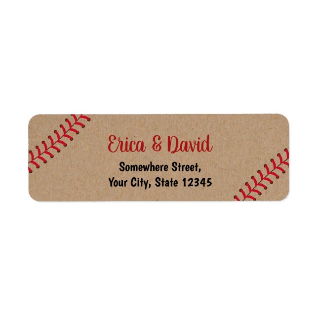Baseball Sports Bröllop Rustic Kraft Returadress Etikett (Framsidan)