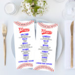Baseball Sports Red Blue Baby Shower Food Meny<br><div class="desc">Det här är en baseballtema för barnduschmat. Pojknappsmenyn för barnduschmat kommer in i drinkarna och aptiseraren dessert bord-menyn</div>