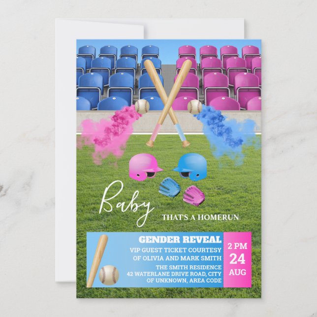 Baseball Sports Smoke Gender Reveal Inbjudningar (Framsida)