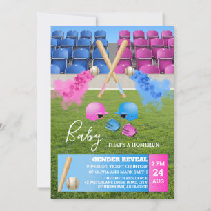 Baseball Sports Smoke Gender Reveal Inbjudningar