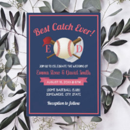 Baseball Sports Theme Navy Blue Bröllop Inbjudningar