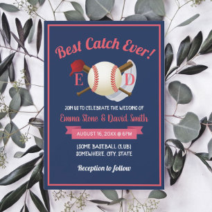 Baseball Sports Theme Navy Blue Bröllop Inbjudningar