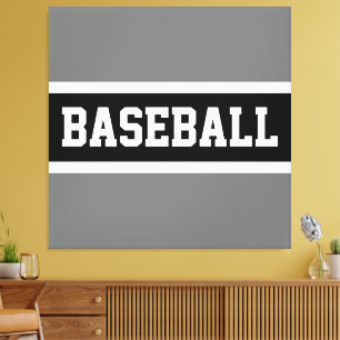 BASEBALL Sporty Athletic Black White Grått Rand Canvastryck