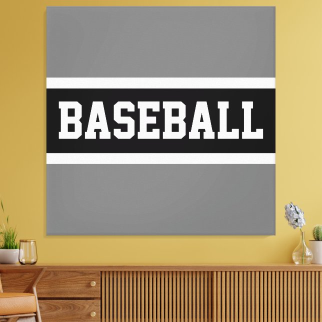 BASEBALL Sporty Athletic Black White Grått Rand Canvastryck (Insitu (Vardagsrum))