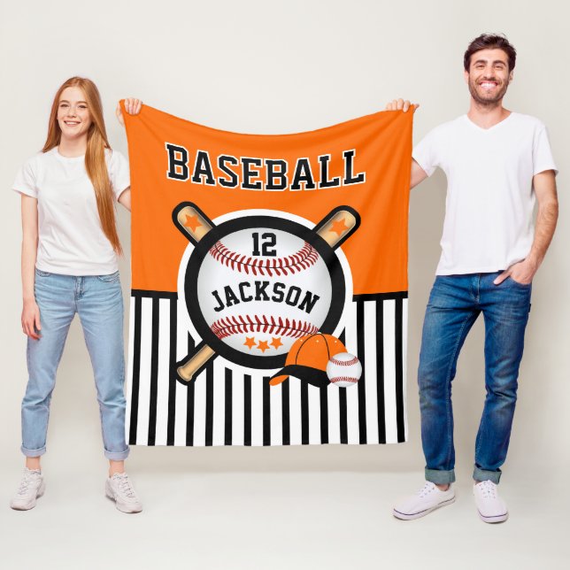 Baseball ⚾ Star - Orange och svart Fleecefilt (På plats)