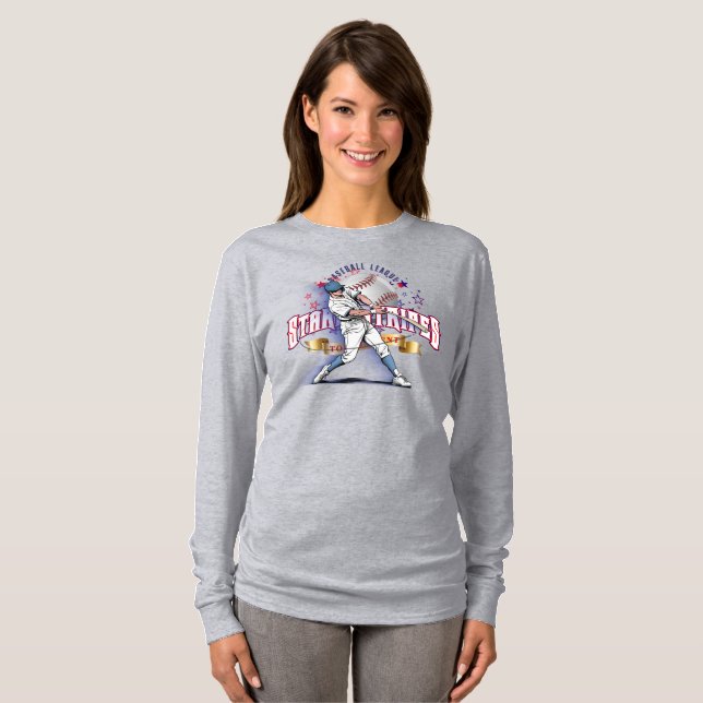 Baseball Stars & Stripes | Dam Longärmad T Shirt (Hel framsida)