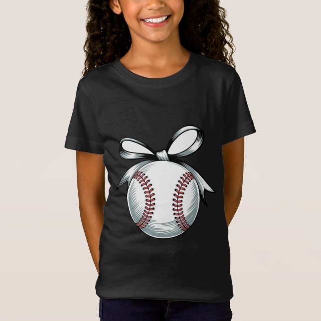 Baseball Stitch Bow Design T Shirt (Framsida)