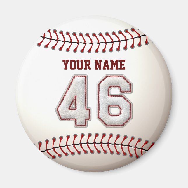 Baseball Stitches Player 46 och anpassat namn Magnet (Framsidan)