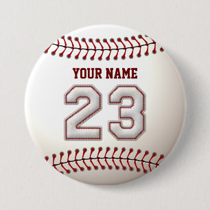 Baseball Stitches Player Number 23 och eget namn Knapp