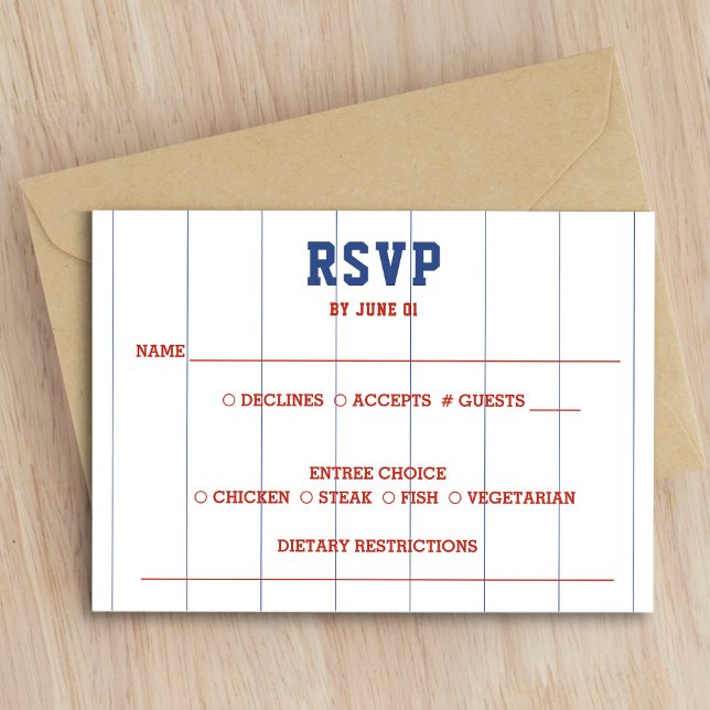 Baseball Streck Bröllop OSA Kort (Baseball Pinstripe Wedding RSVP)