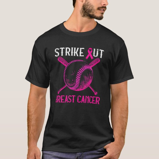 Baseball Strejka ut Breast Cancer Pink Ribbon Mana T Shirt (Framsida)