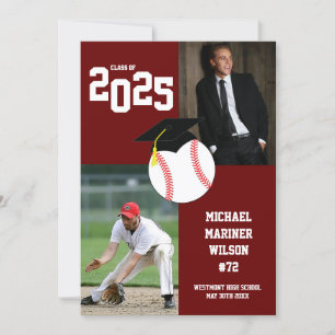 Baseball Studenten Sport Maroon White Inbjudningar
