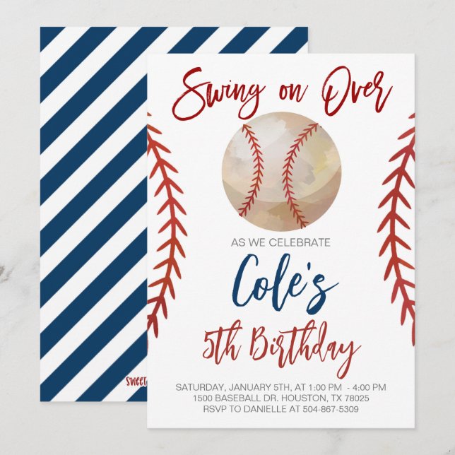 Baseball Swing över Birthday Inbjudningar (Fram/baksida)